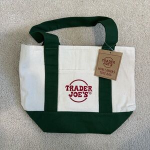 Trader Joe's Green and White Mini Canvas Tote Bag